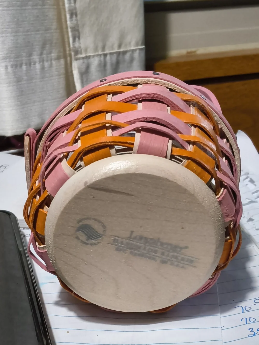 Longaberger Pink and Brown Woven Handle Basket